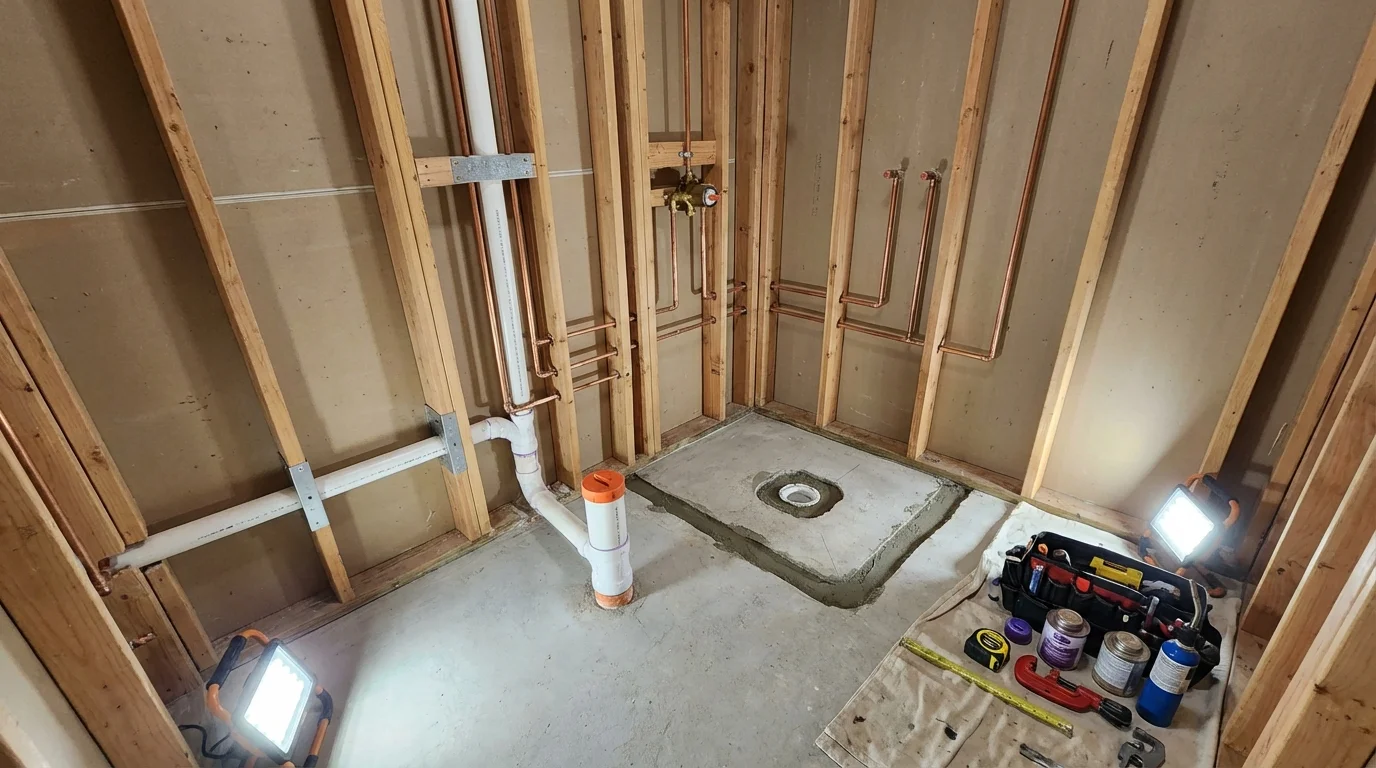 Bathroom rough-in plumbing during remodel by Johns Plumbing LLC in Millen