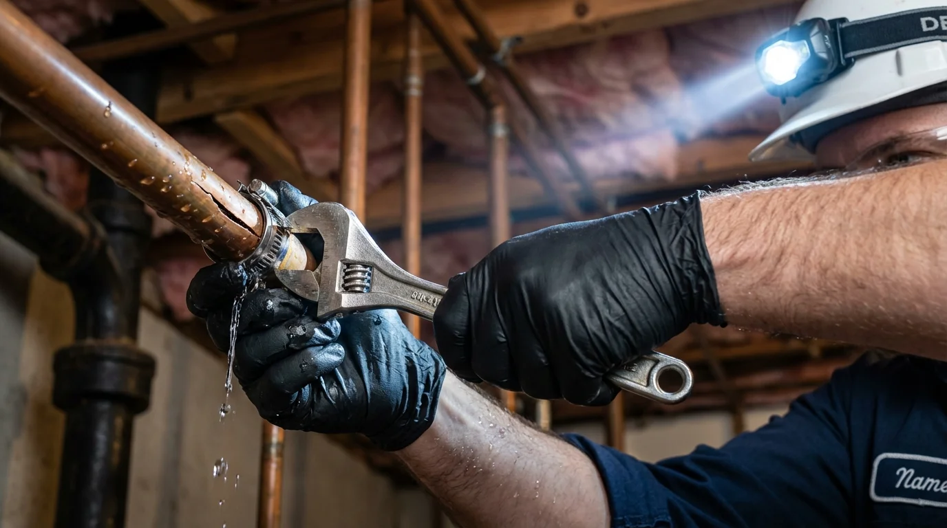 Emergency pipe clamp repair being performed by a Johns Plumbing LLC plumber in Millen