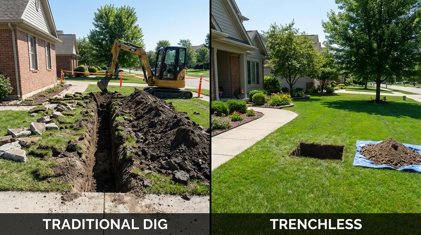 Trenchless sewer repair with minimal yard damage versus traditional excavation in Millen, GA